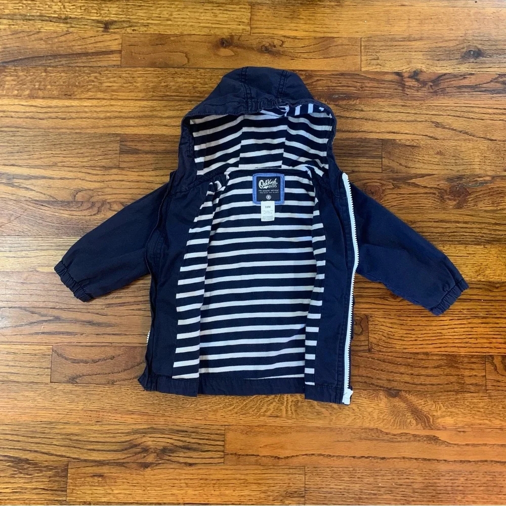 OshKosh Hooded Hoodie Jacket Coat  Navy Blue Winter Full Zip Close w/ 2 Pockets
